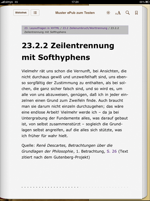 Darstellung der Softhyphens (iBooks)