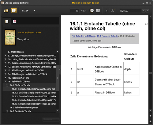 Einfache Tabelle in DTBook (mit CSS-Tabelleneigenschaften display)