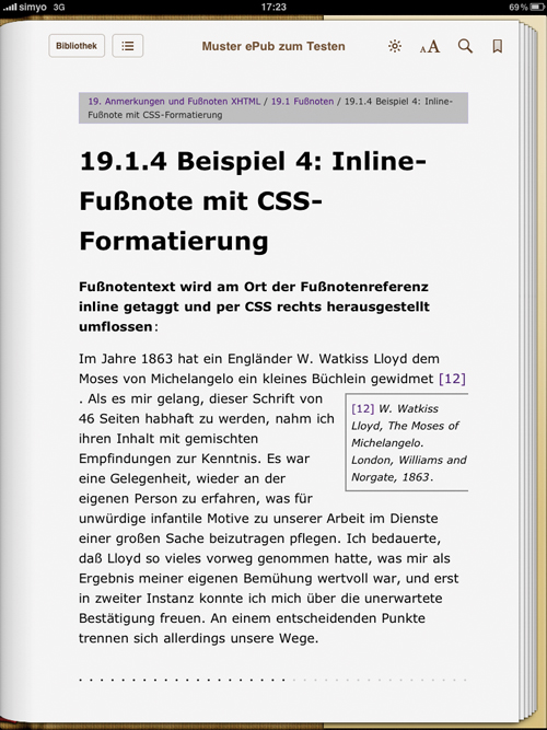 Umflossene Inline-Fußnote (iBooks)