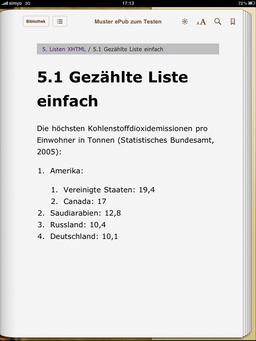 XHTML-Listenbeispiel (iBooks)