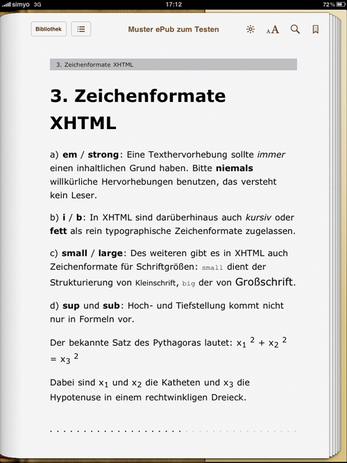 Darstellung der XHTML-Zeichenformate (iBooks)