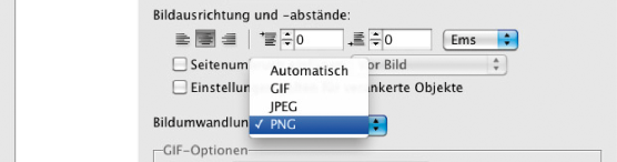 EPUB-Exportoptionen → Bild: PNG ist neu in der Liste