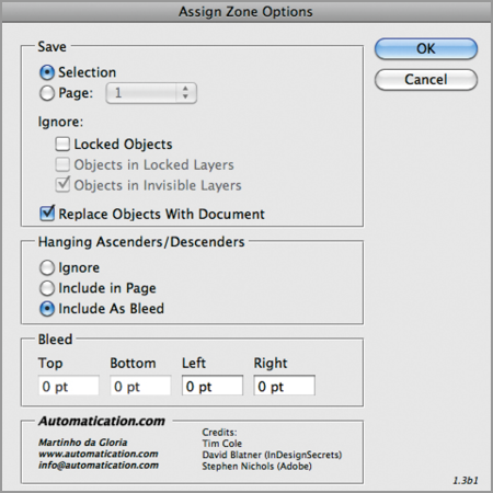 Standardeinstellungen im Fenster »Asign Zone Options«