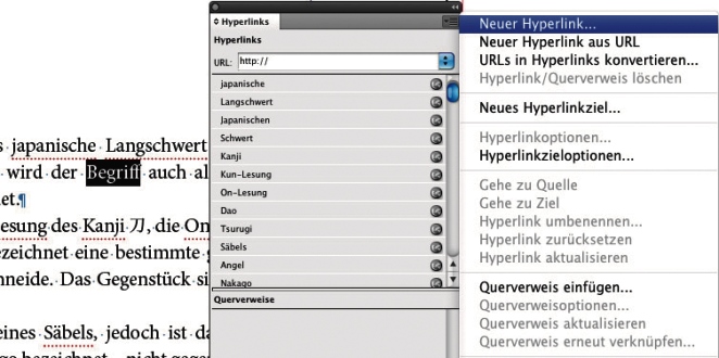 Hyperlinks-Bedienfeld